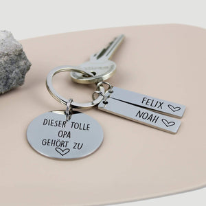 Persönliches Geschenk: "Dieser tolle Opa gehört zu..." - Schlüsselanhänger aus Edelstahl mit personalisiertem Namen - personalisiertes Geschenk - Gravur19